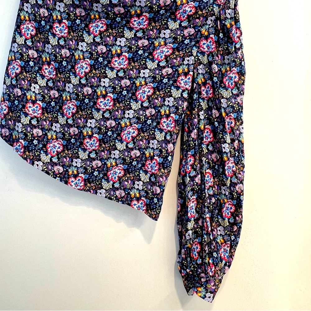 Frame XS Single Sleeve & Shoulder Blue Floral Print Top - Picture 4 of 15